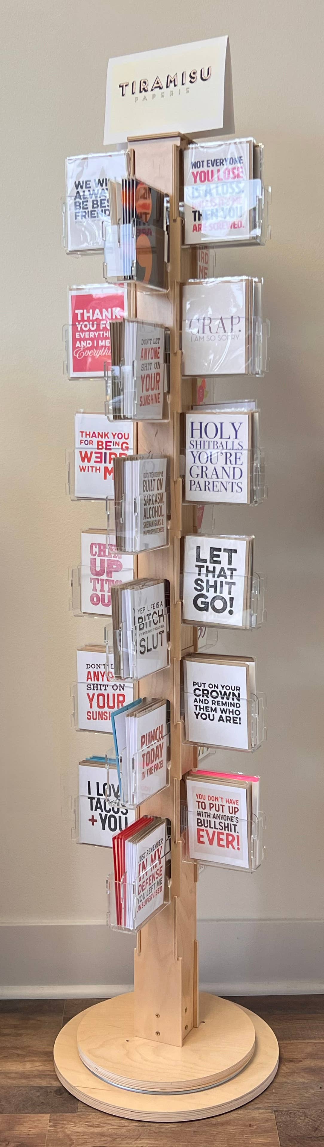 Tiramisu Paperie - Wholesale Retailer Display - Paper & Novelty - 48 Card Floor Spinner: w/o cards. Line Commit Required1