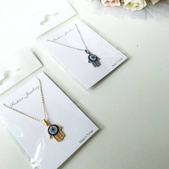 Evileyefavor - Wholesale Pendant/Charm Necklace - Hamsa Evil Eye Necklace - Gold Zirconia Jewelry