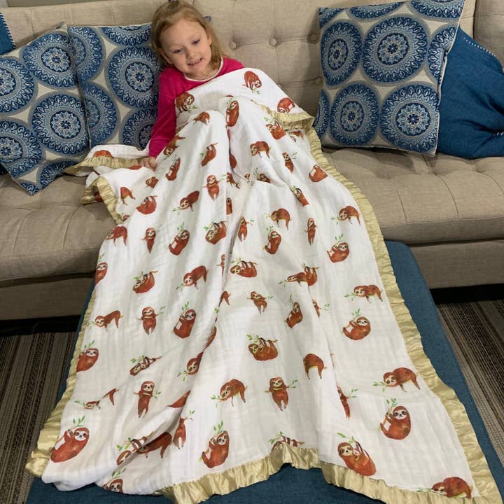 Sloths, 4- Layer Toddler Blanket - Satin or Jersey Trim for wholesale by Bambino Land