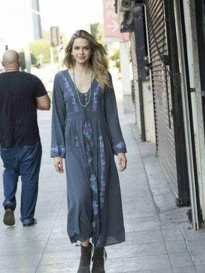 Thea Embroidered Maxi Dress Grey/ Turquoise for wholesale by Blue Boheme