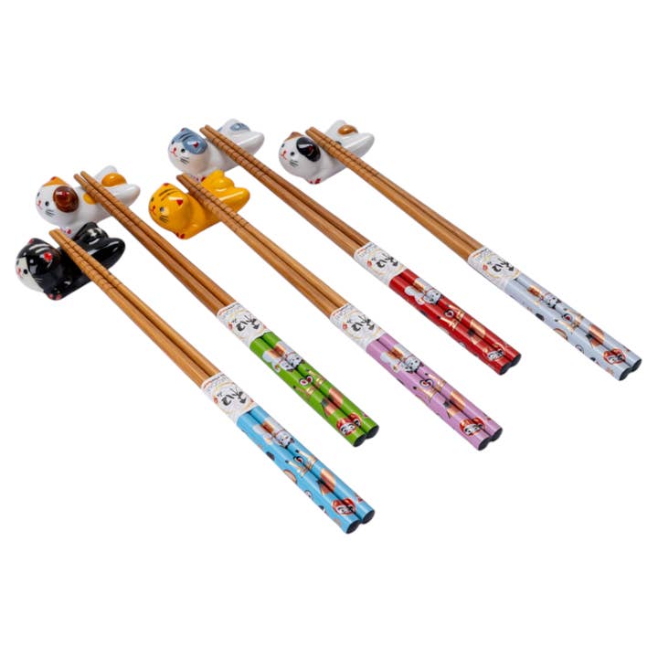 Urban Tokyo - Wholesale Chopsticks - 5 Pair Cute Cats Bamboo Chopsticks and Rests Gift Set (1/36)1