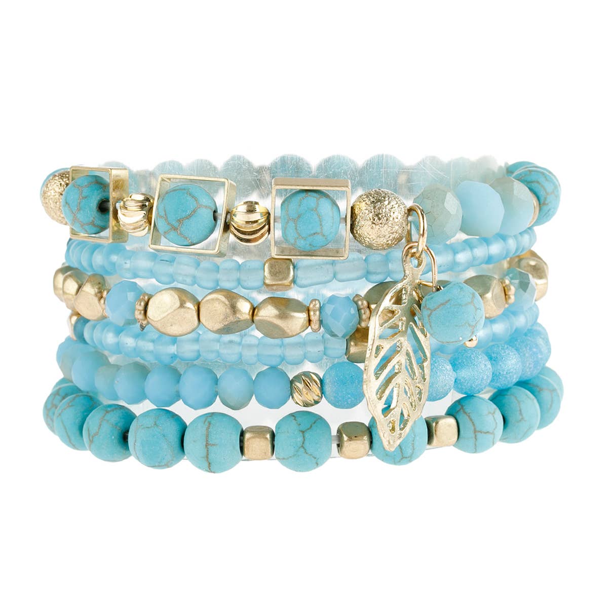 MYS Wholesale Inc - Wholesale Charm/Dangle Bracelet - Natural Stone Mixed Beads Leaf Charm Bracelet1