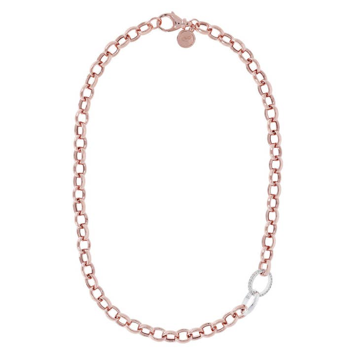 Matinée Necklace with Rolo Chain and Pavé Element in Cubic for wholesale by Bronzallure