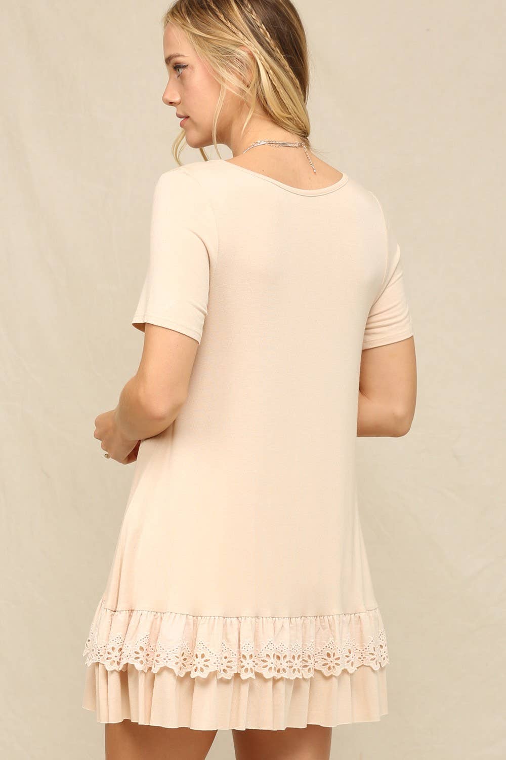 KyeMi - Wholesale Tunic - Women's - A Shirred Scallop Lace Hem Tunic Top9