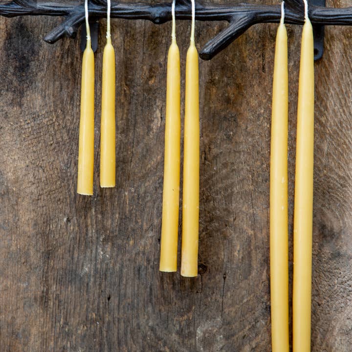 10-inch Thin Tapers – Gold Beeswax Thin Tapers for wholesale by Cheeky Bee Candle Company Inc.