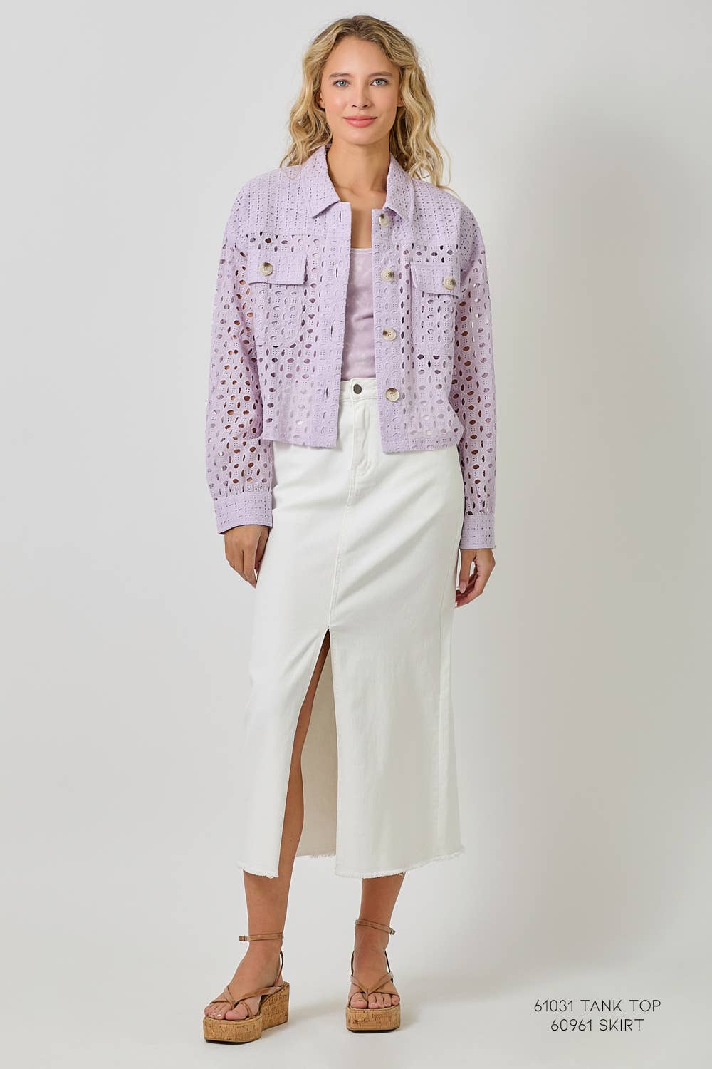 Mystree - Wholesale Jacket - Women's - 61096 Button Down Mixed Eyelet Jacket 22