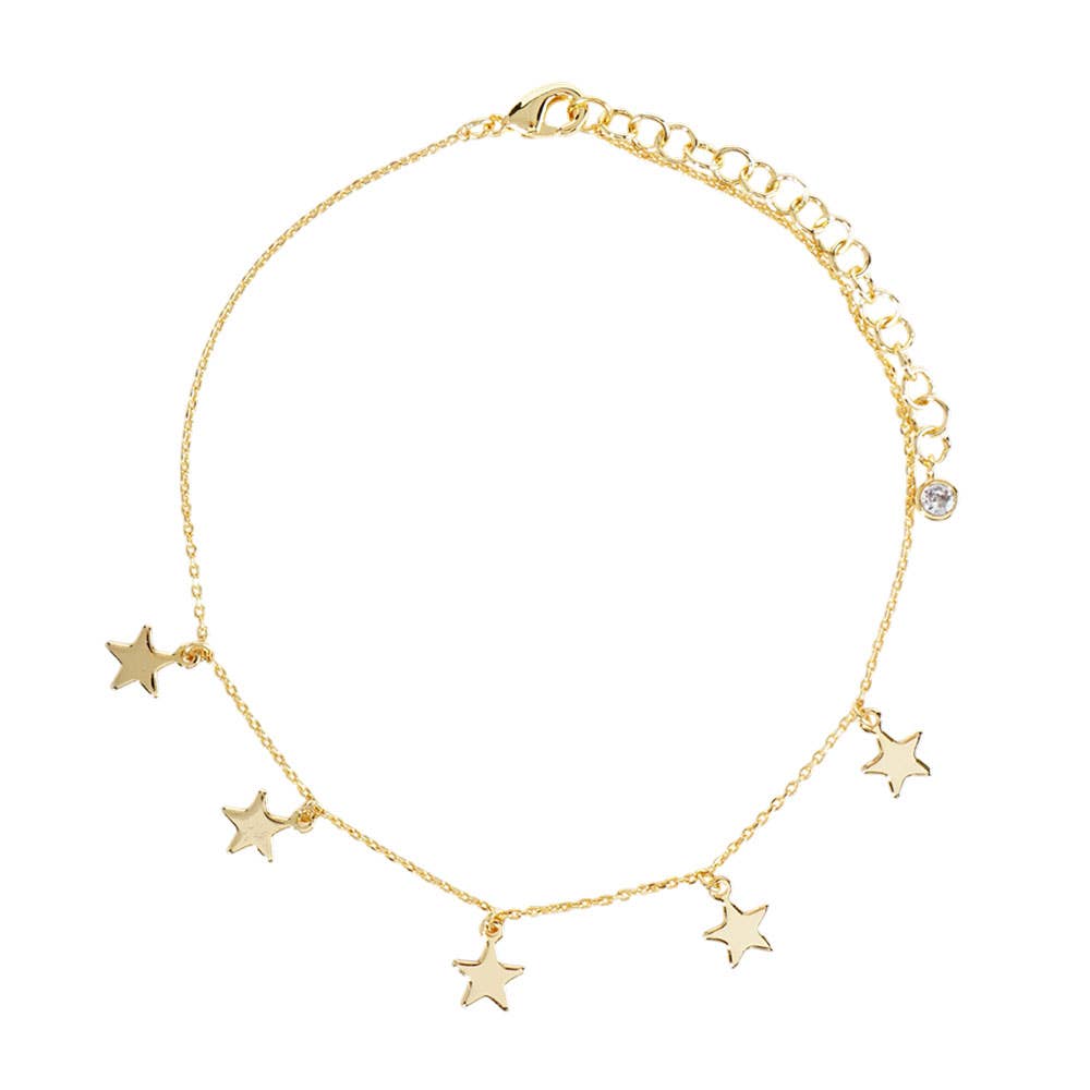 Sensibling Corp. - Wholesale Anklet - Gold Dipped Star Charm Station Anklet1