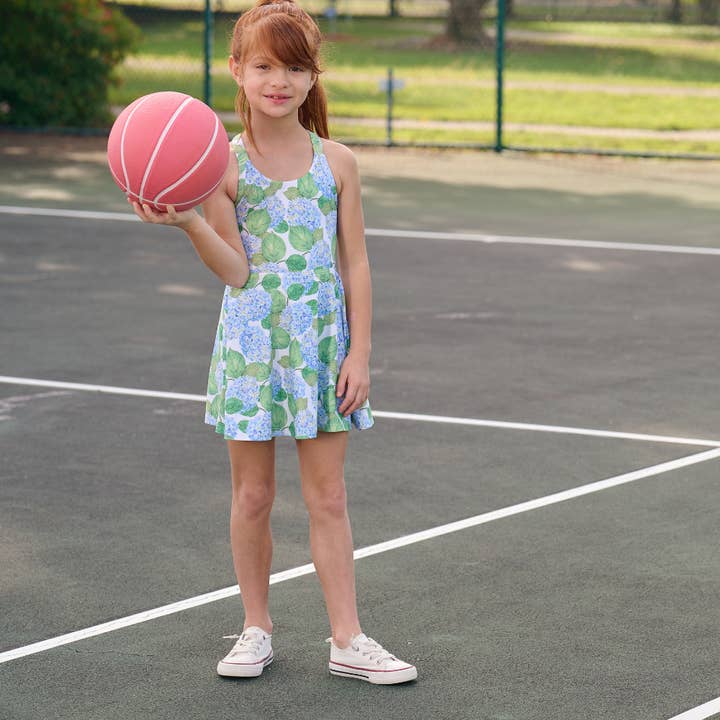 Sugar Bee Clothing - Wholesale Athletic Dress - Kids - Mini Dallas Halter Tennis Dress - Blue Hydrangeas3