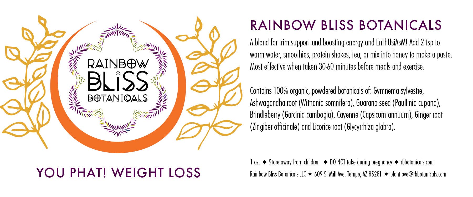 Rainbow Bliss Botanicals – wholesale Protein/superfood powder – You Phat : Weight Loss Power Blend1