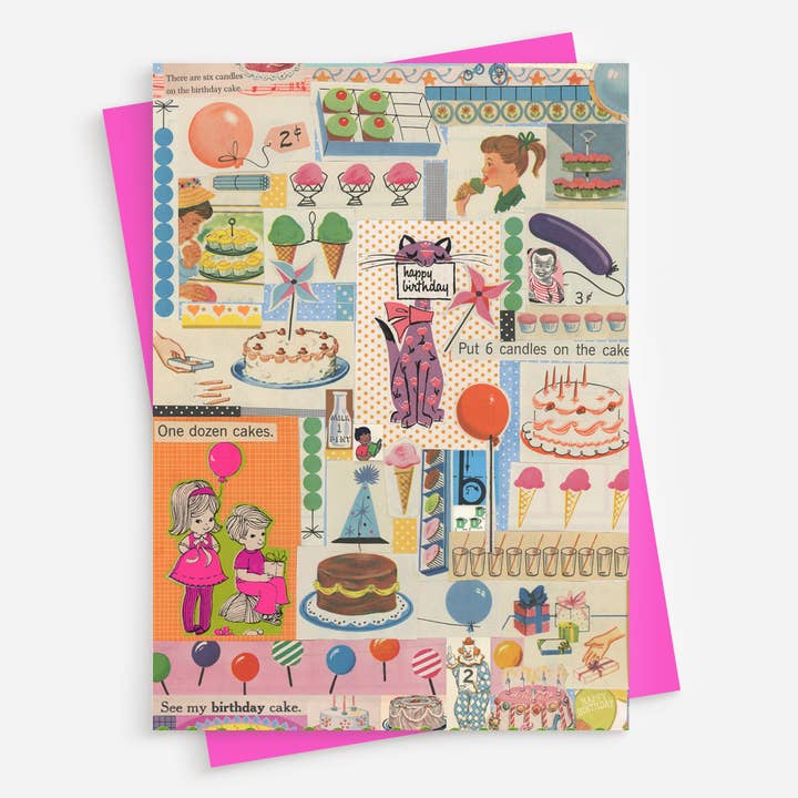 Biglietto bianco per collage di compleanno per la vendita all'ingrosso da parte di Meow Kapow