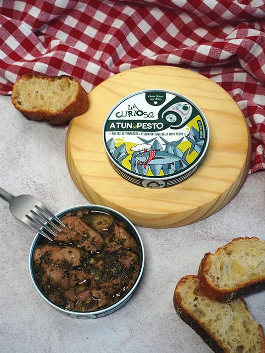 La Curiosa Ventre de Thon (Ventresca) avec Pesto (120g) pour la vente par Tinmonger
