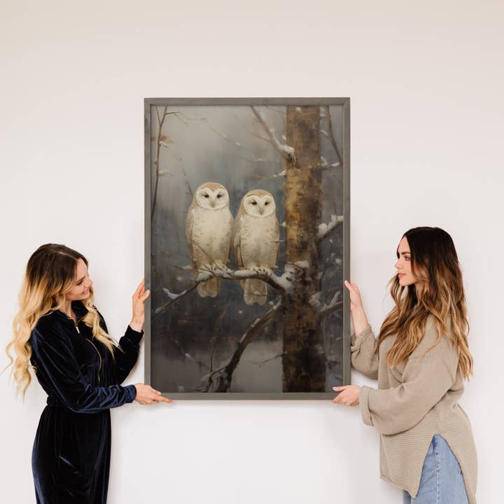 Hangout Home - Wholesale Art Print - Two Winter Snowy Owls - Winter Canvas Art - Wood Framed Art4