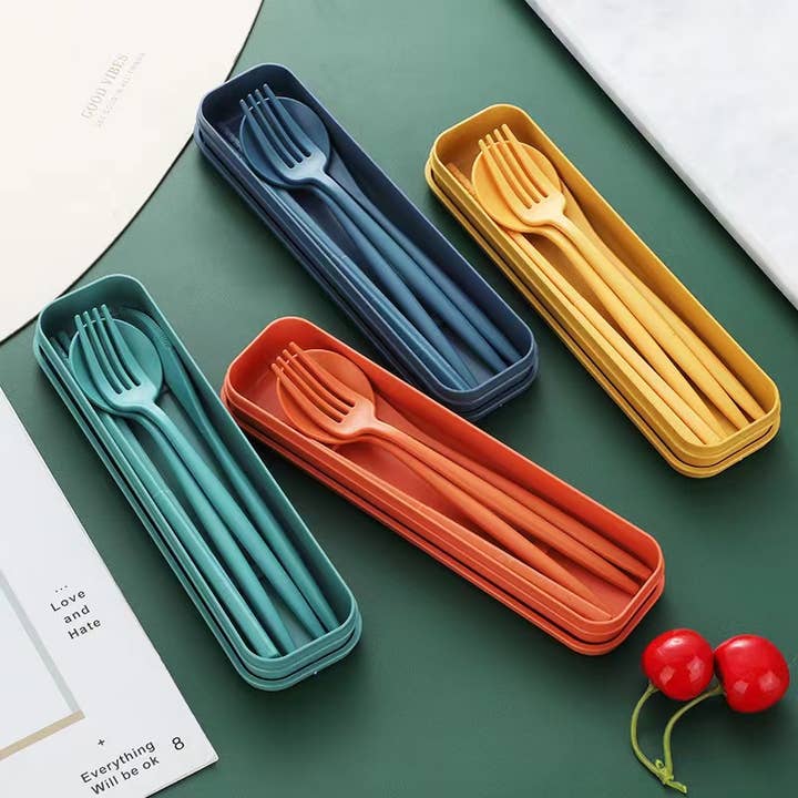 Cutlery Set - Wheat Straw - Box - 8 available colors for wholesale by Sostraw & SmartThings