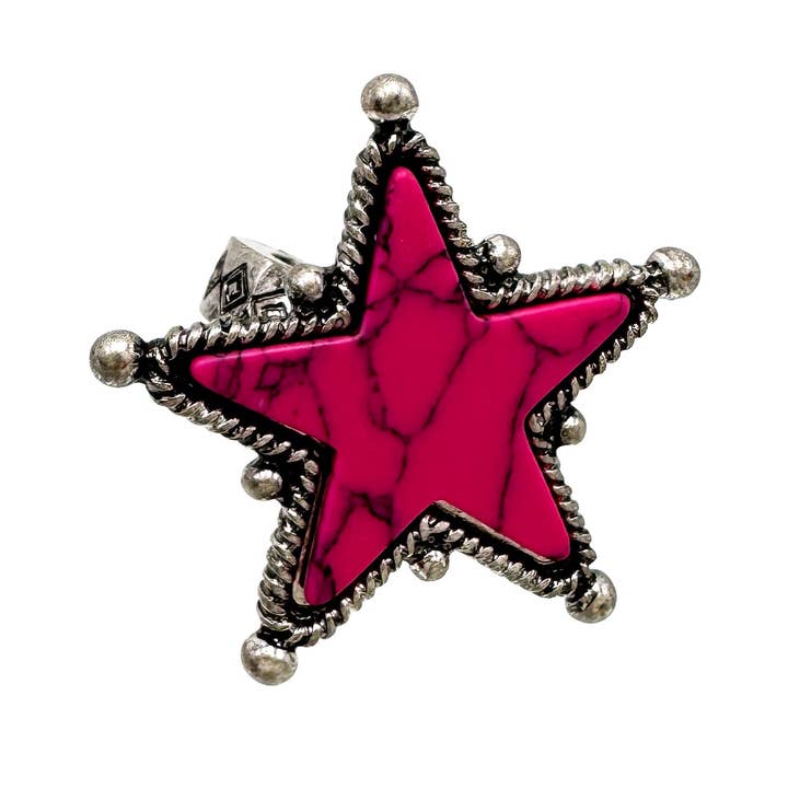 Lunar Deer – wholesale Cocktail/statement ring – Large Star Turquoise Stone Western Stretch Ring