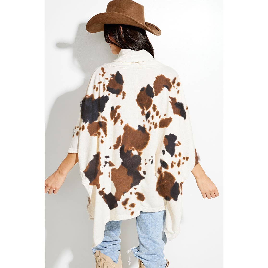Phil Love - Venta al por mayor Poncho - Mujer - Poncho cuello tortuga con estampado de vaca4