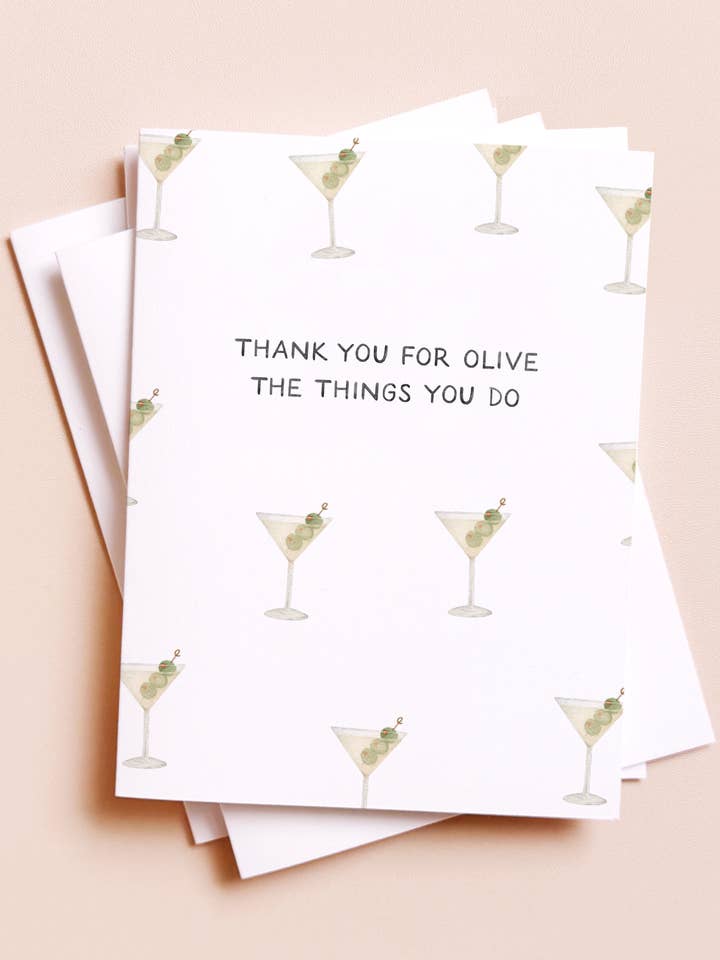 Olive The Things Martini — Cocktail Pun Thanks Card for wholesale by Amy Zhang
