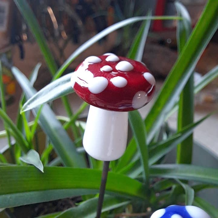 Glass Mushroom Plant Pals, House plant and Fairy Garden Decor for wholesale by Sunshine Glass Gifts