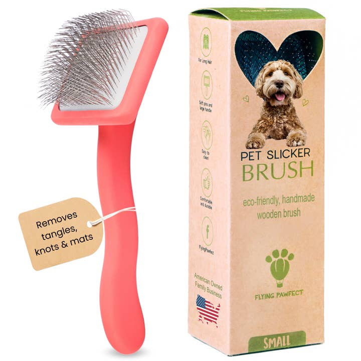 Curved Slicker Brush - Coral - Small for wholesale by Flying Pawfect