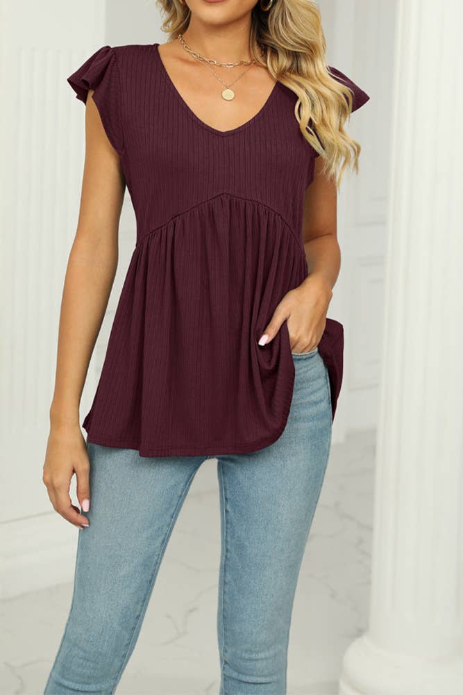 UNISHE - Wholesale Tunic - Women's - V Neck Splicing Flowy Knitting Top ZZKF82012