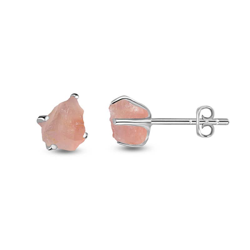 Nature Crafts - Wholesale Stud/Post Earrings - Natural Rough Rose Quartz Stud Earrings in Sterling Silver2