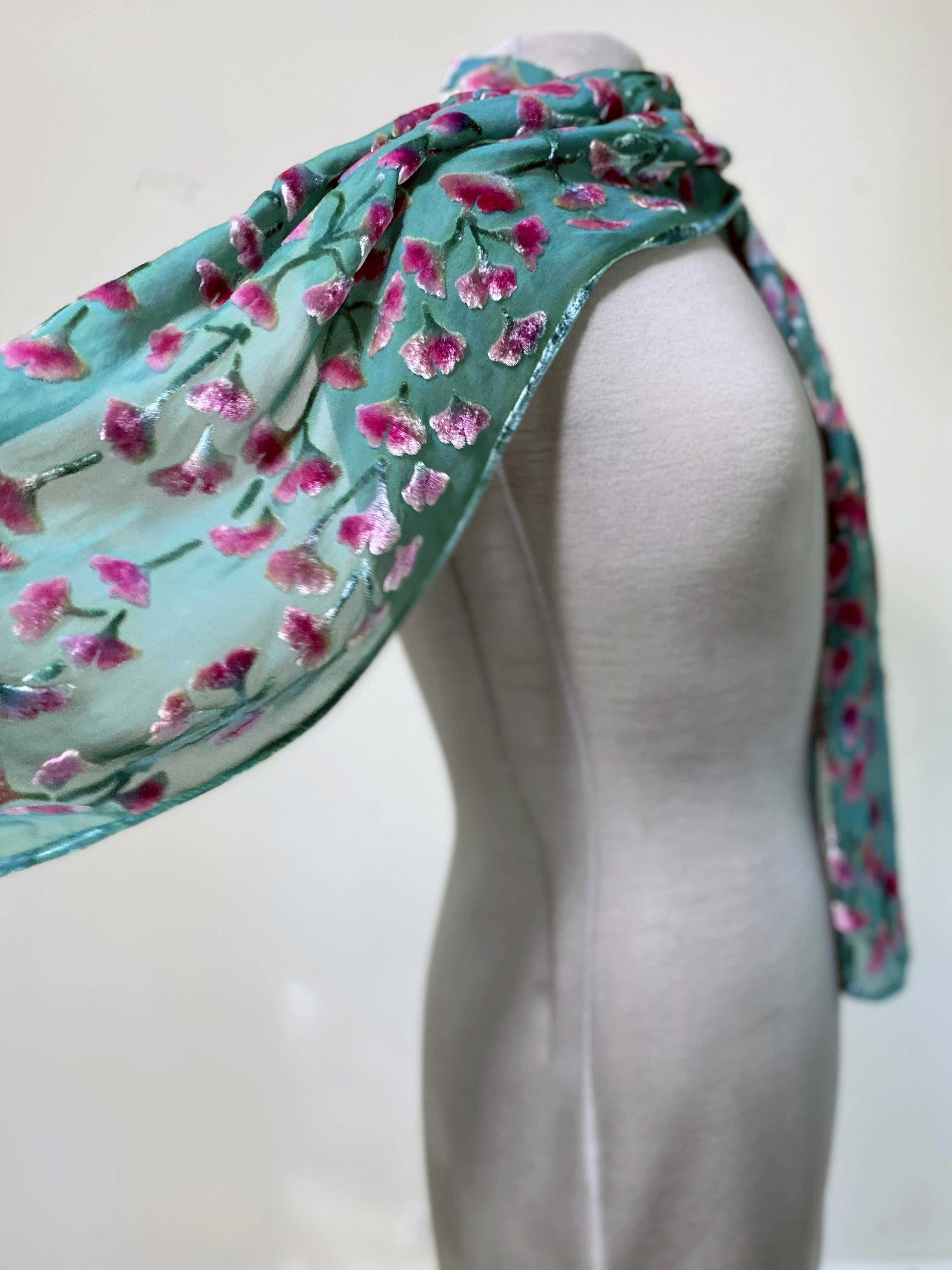 Sherit Levin Textiles - Wholesale Scarf - Women's - Devoré Silk velvet Hand Painted Floral Scarf1