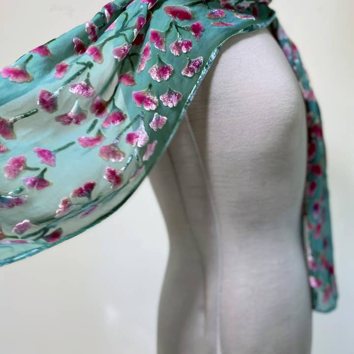 Sherit Levin Textiles - Wholesale Scarf - Women's - Devoré Silk velvet Hand Painted Floral Scarf1