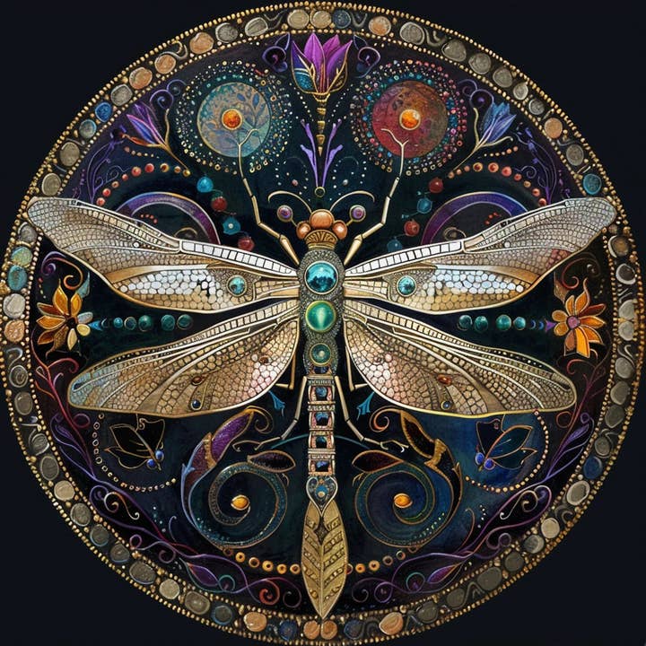 Bodhi Leaf Market - Wholesale Art Print - Art Nouveau Dragonfly Tambourine and Ribbon Wall Art