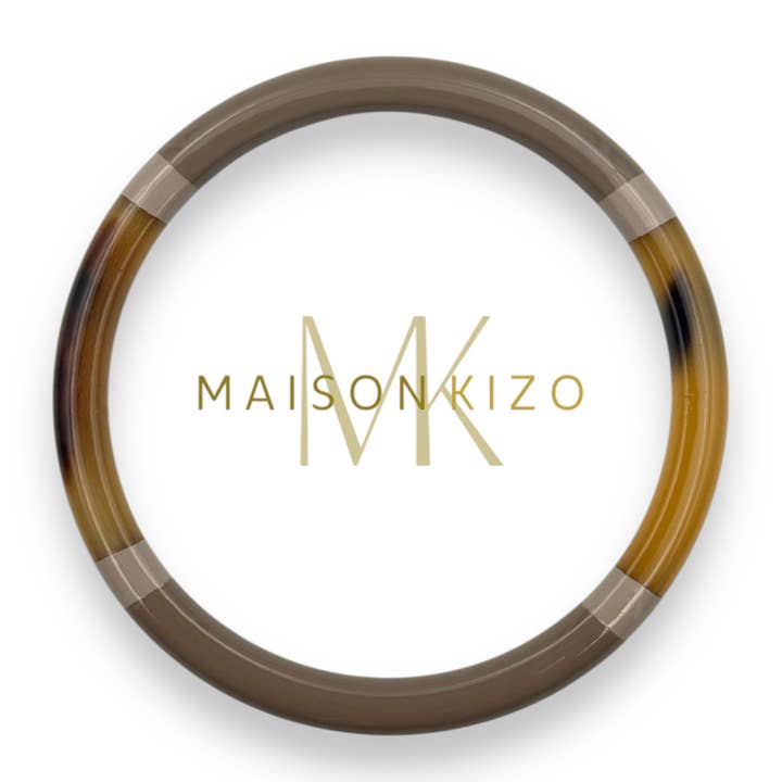 MAISON KIZO - Wholesale Bangle Bracelet - Lacquered buffalo horn bangle Taupe and beige 6mm