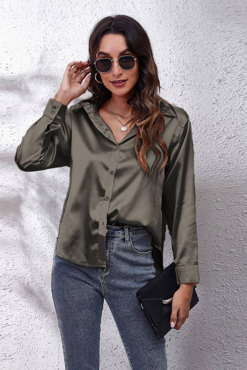 NINEXIS - Wholesale Button Down Shirt - Women's - CWTBLL0691_Button Down Silky Satin Long Sleeve Top39