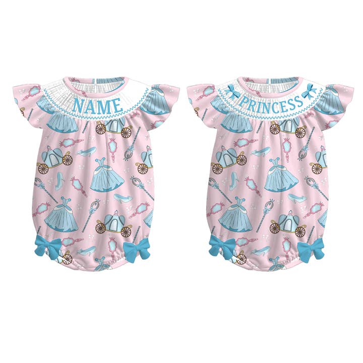 Barboteuse personnalisée pour bébé fille automne rose bleu princesse avec nom pour la vente par Auraquise