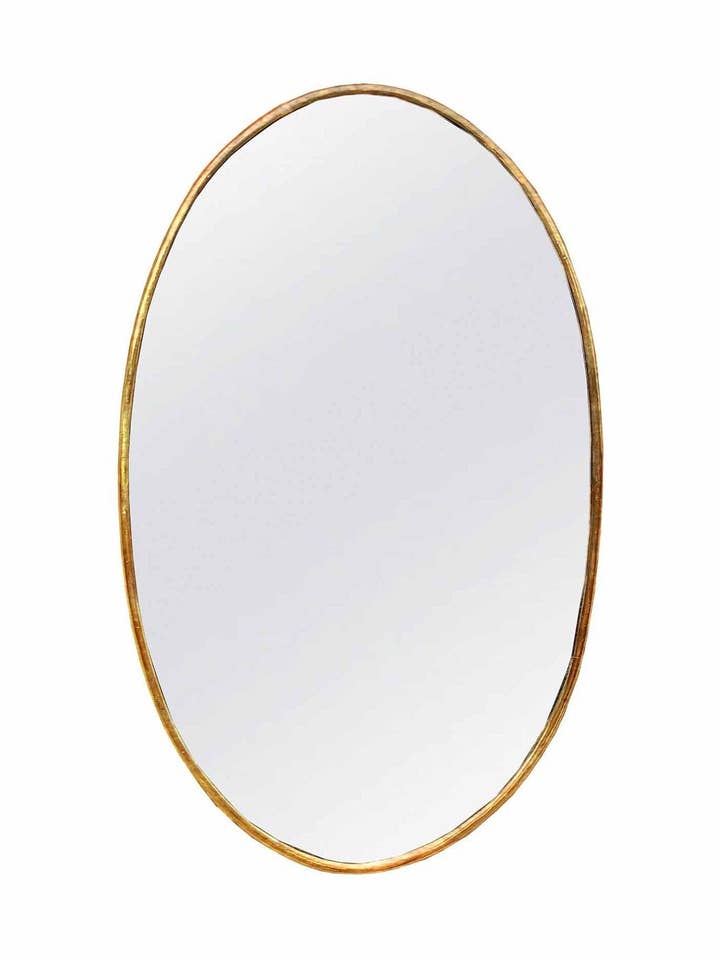 Oval Antiqued Brass Mirror - Unlacquered Brass Mirror for wholesale by Palmeraies