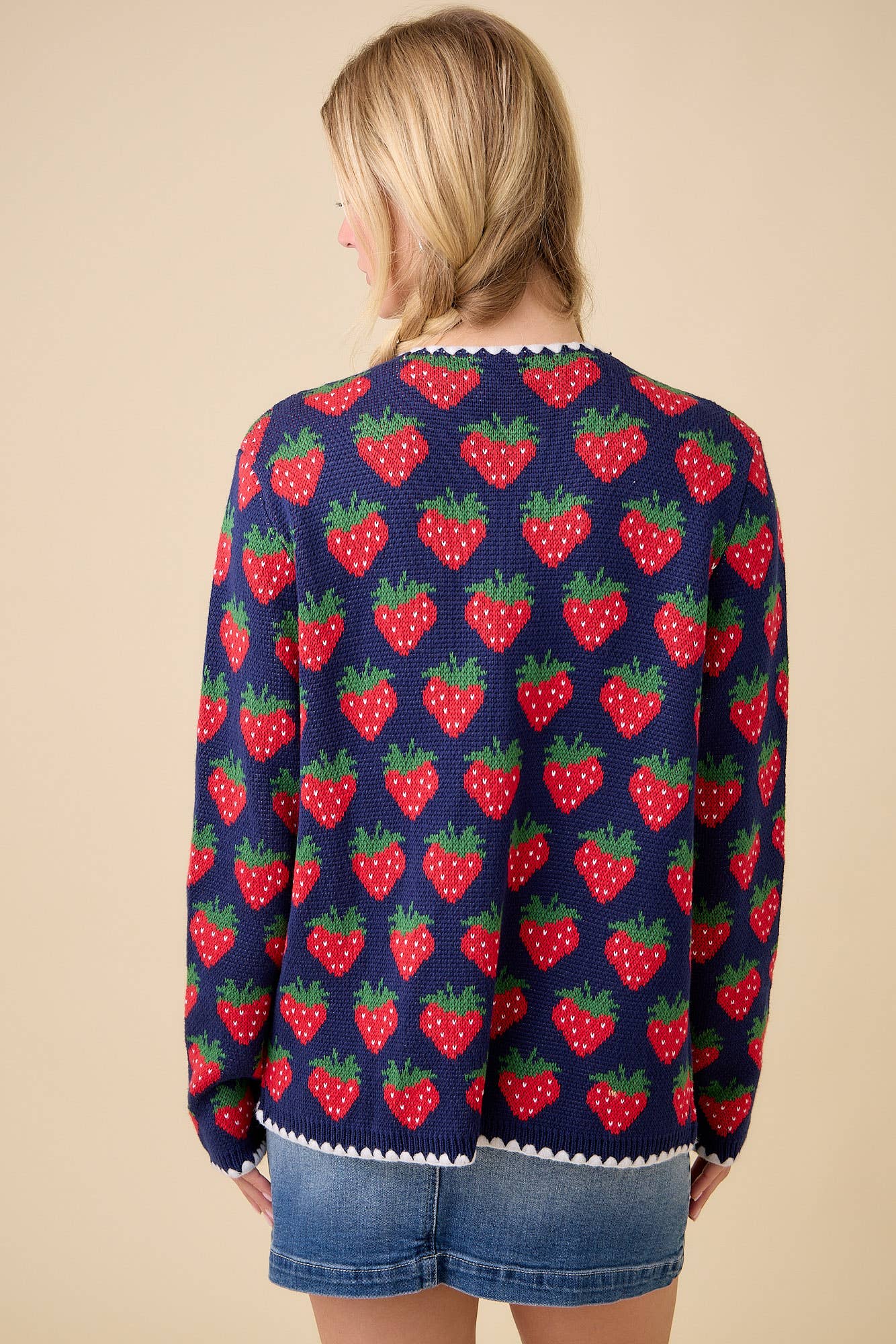 Main Strip - Venta al por mayor Cárdigan - Mujer - Cárdigan de punto con diseño de fresas5