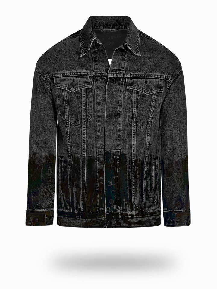 Længere vasket sort denimjakke med midnat oliefolie for engroshandel hos VENIM