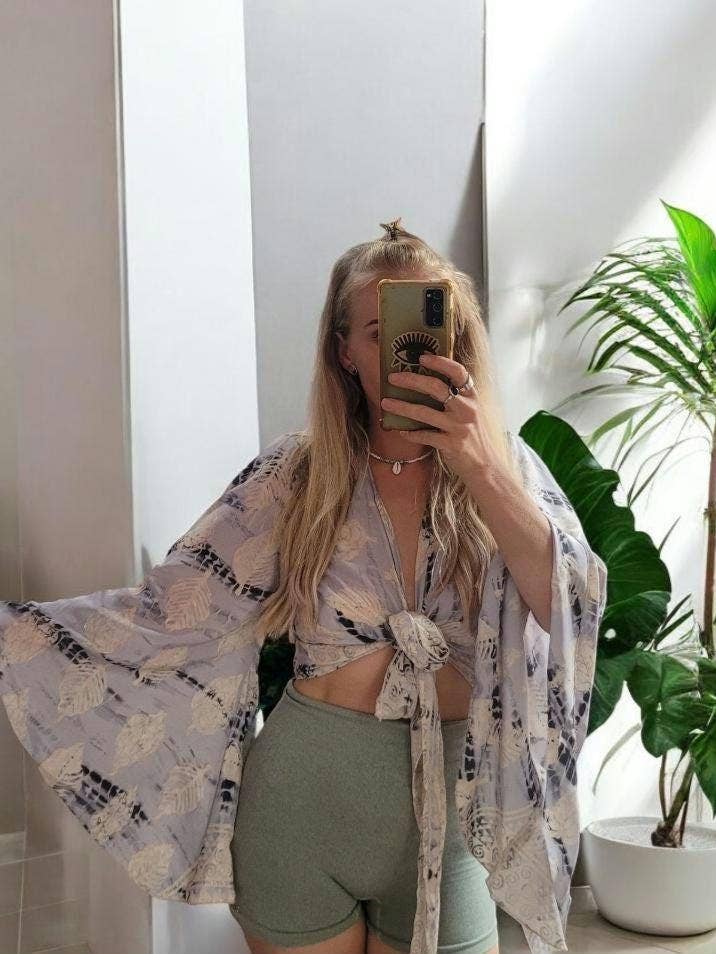 Bohemian Bamboo Silk Wrap Top: Bell Sleeve Kaftan for wholesale by Laboheme