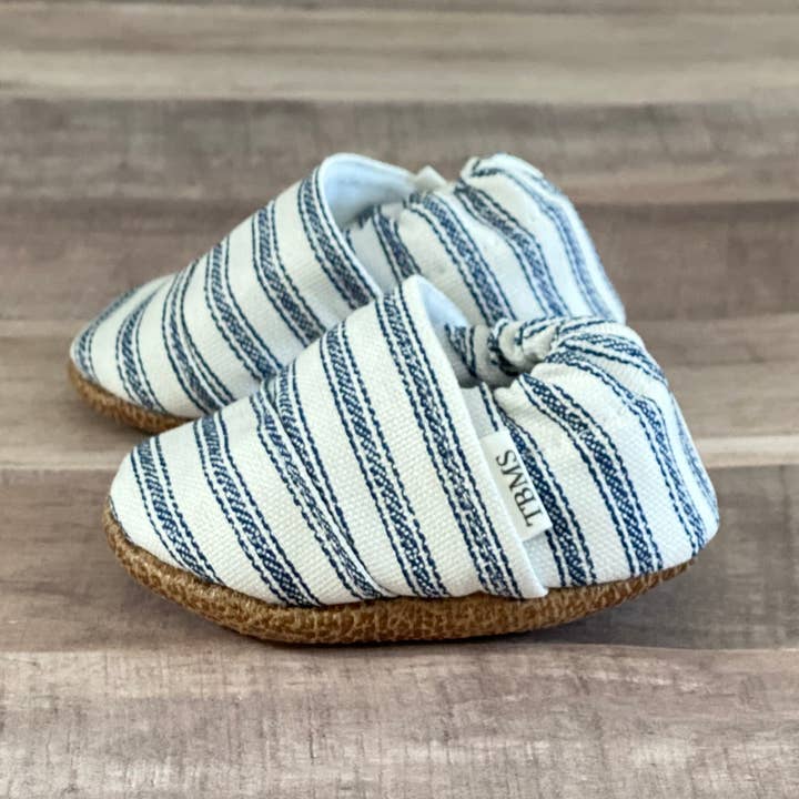 Blue Stripes Angled Moccasins for wholesale by Trendy Baby Mocc Shop