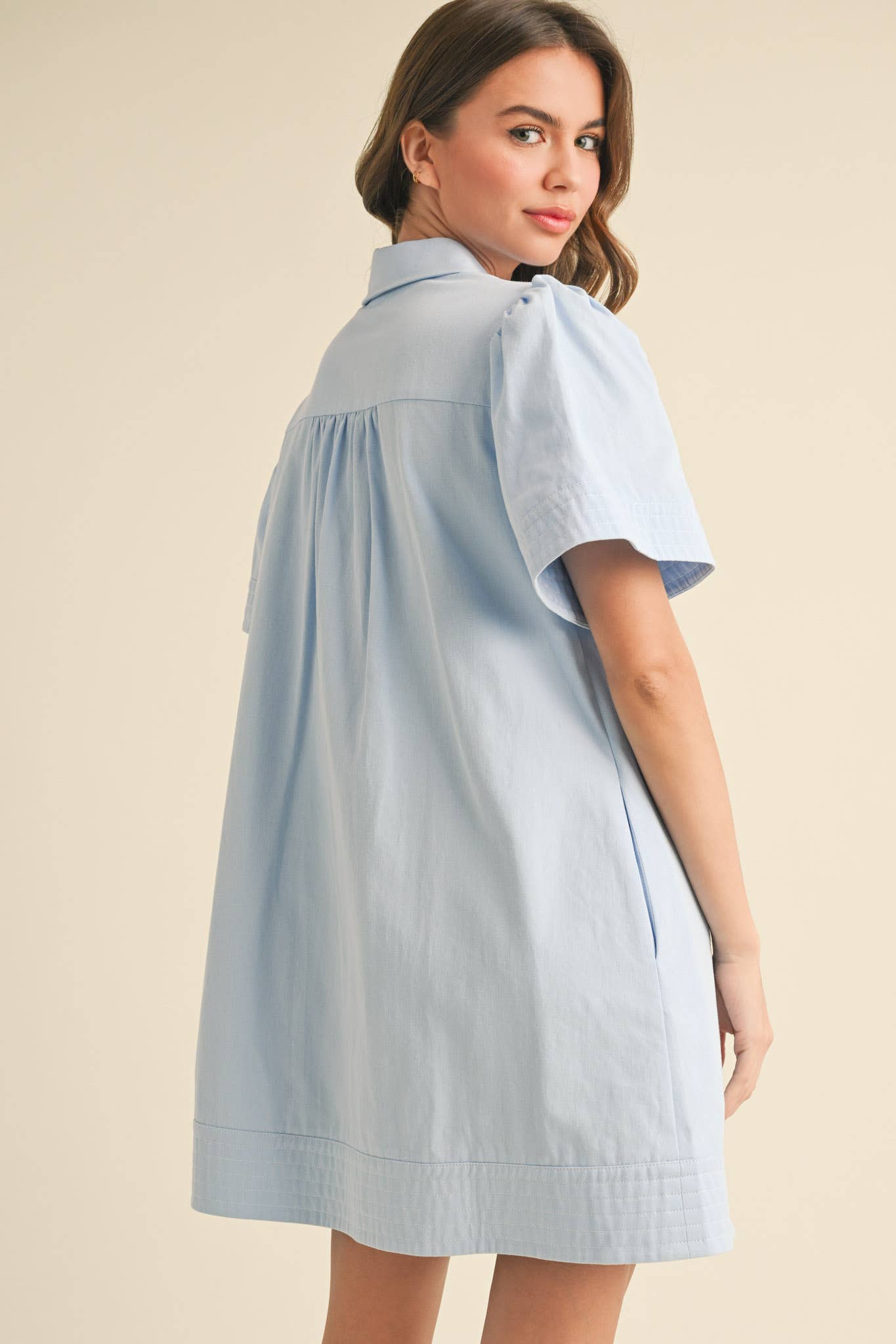 &MERCI - Wholesale Dress - Women's - SHORT SLEEVE BUTTON DOWN MINI DRESS MDR357223