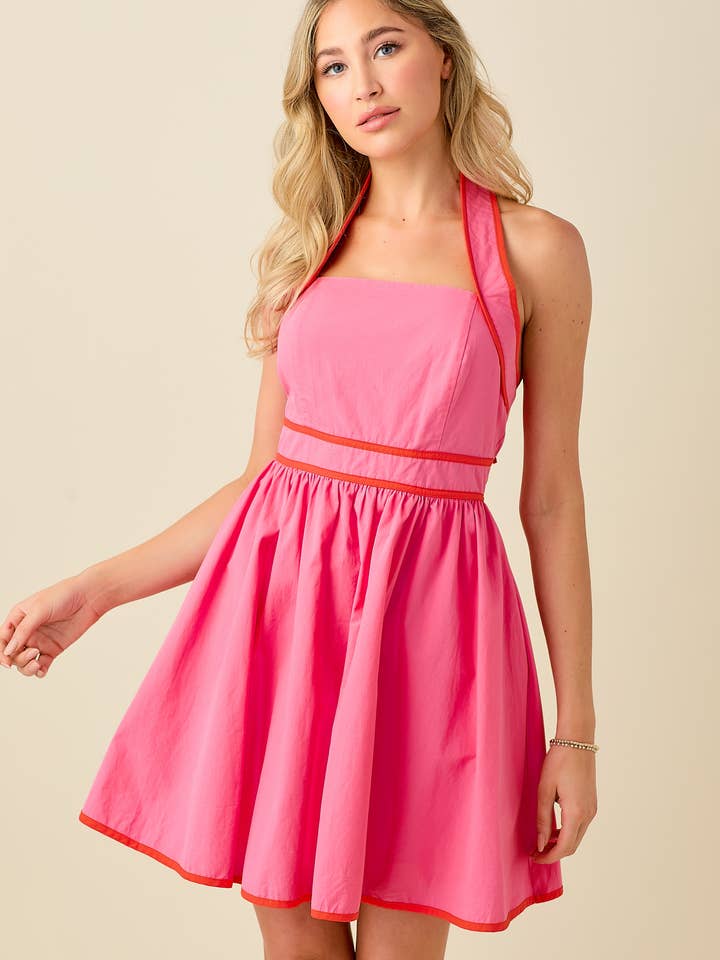 BABY PINK – wholesale Klänning - Dam – Halterneck rygglös miniklänning med kontrasterande kantband36