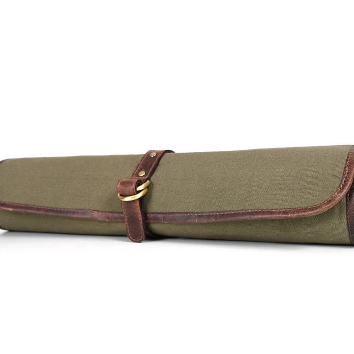 TLG Canada - Vendita all'ingrosso Portacoltelli - Coltello da cuoco in pelle Iris Roll verde oliva a 5 slot (KR-64)1