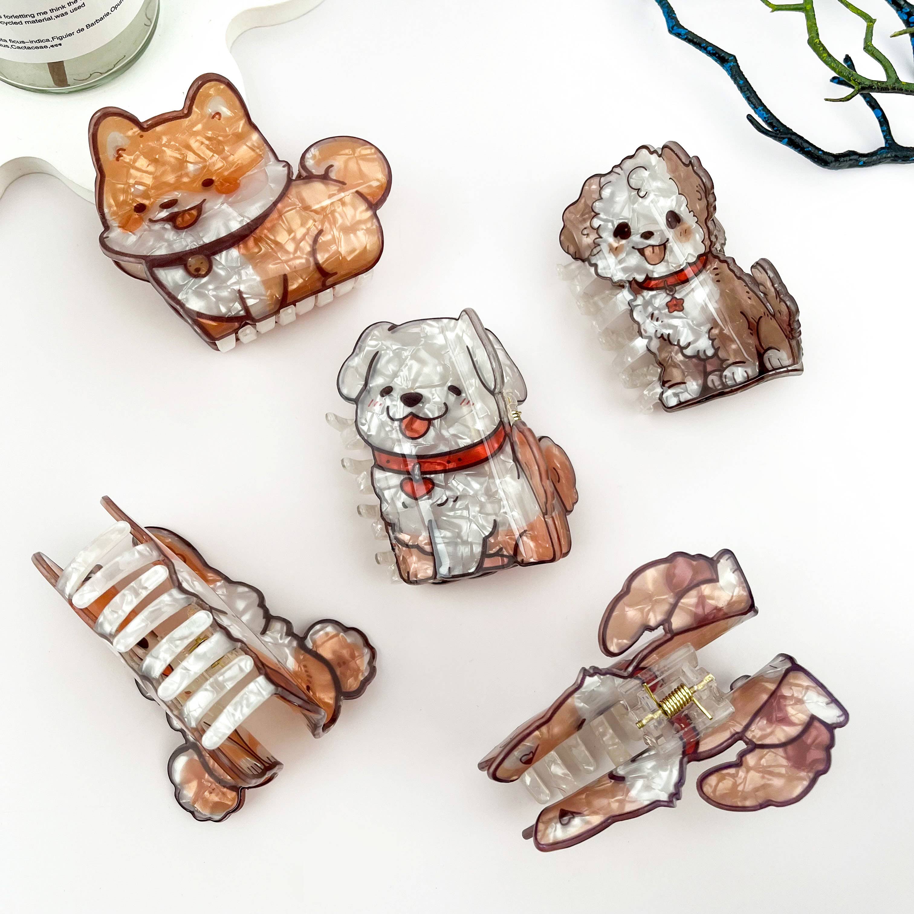 mildstyles – wholesale Hårklämma - Dam – Smile Dog Print Akryl Hårkloklämma5