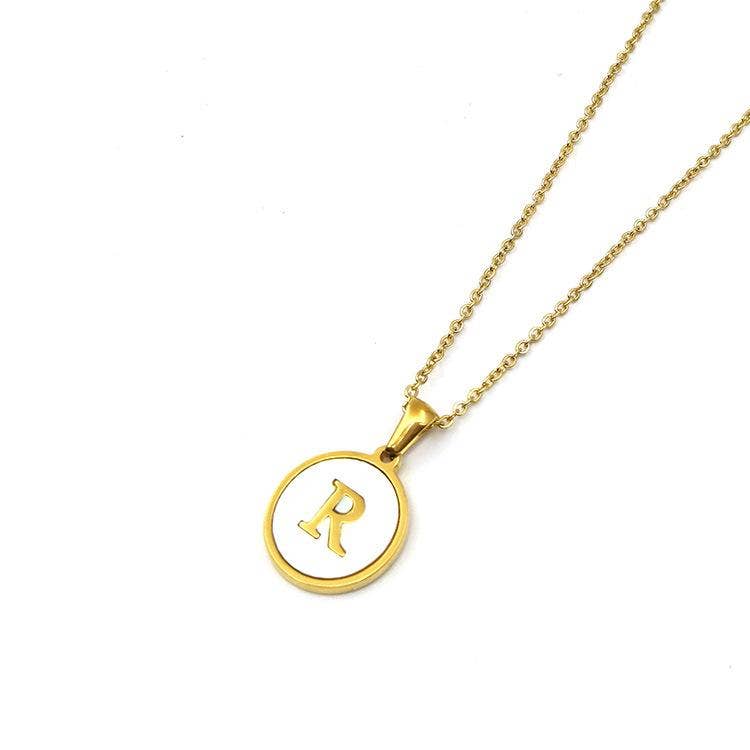 Mio Queena - Wholesale Pendant/Charm Necklace - Round 18K Gold-plated Stainless Steel 26 Letters Necklace13