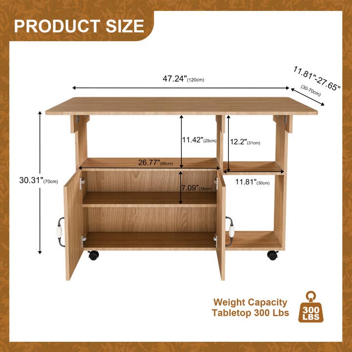 39F Inc. - Wholesale Side Table - Multi-Functional Folding Table with Storage Shelves and Wheels, 47 Inch Foldable Dining Table for Small Spaces, Compact Desk for Kitchen, Dorm, Office17