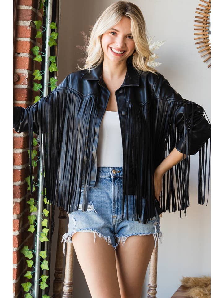 Veveret - Venta al por mayor Chaqueta de cuero - Mujer - Chaqueta de moto vintage de piel sintética con flecos3