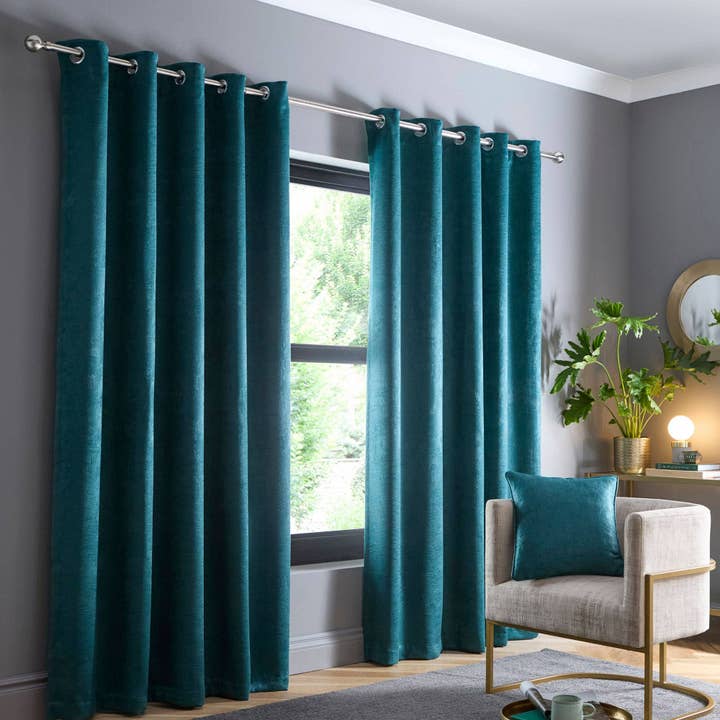 Strata Pair of Eyelet Curtains by Fusion in Forest Green for wholesale by UW Home