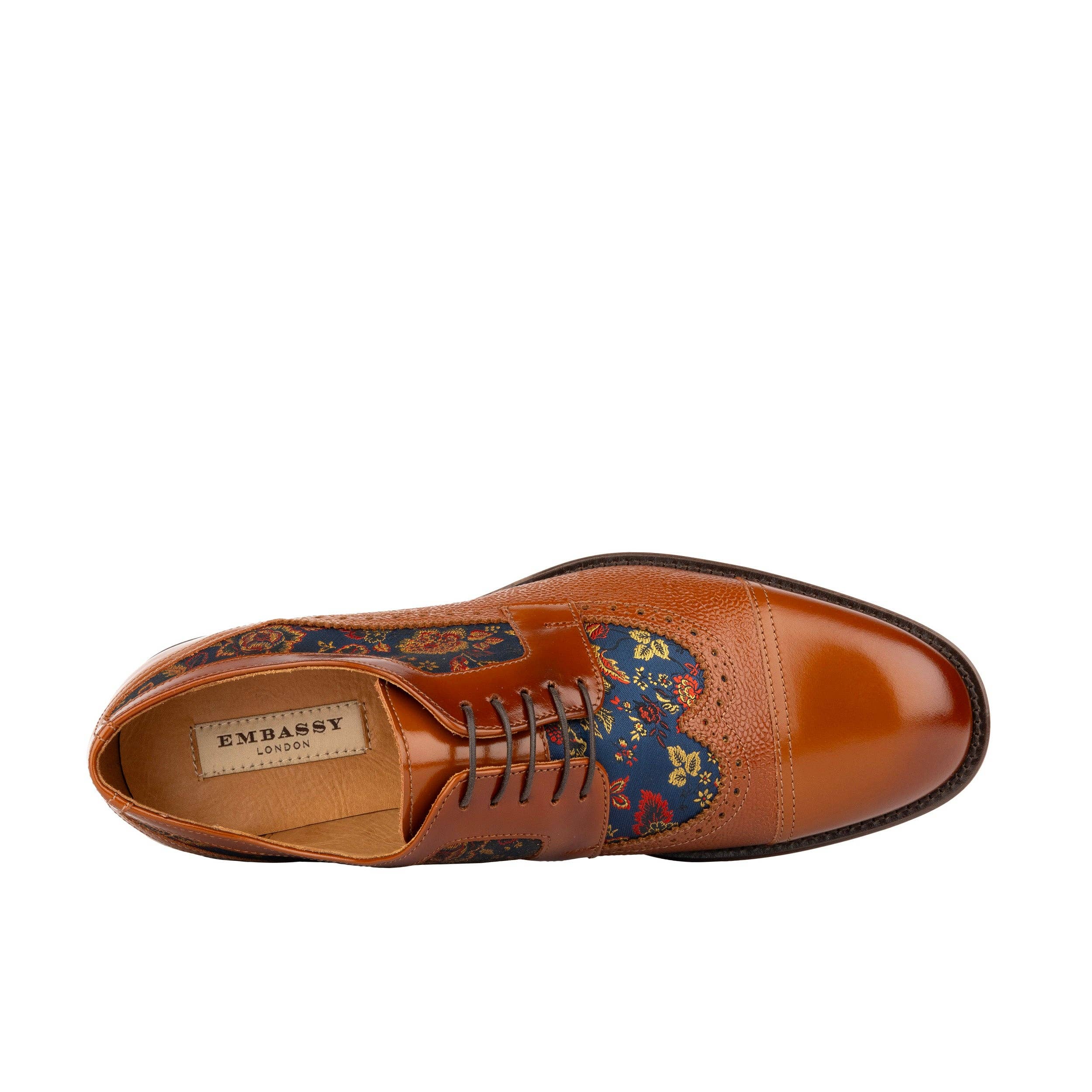 Embassy London – wholesale Oxford shoes – Men′s – Orlando - Tan & Blue Flowers - Men's leather dress shoe with floral print5