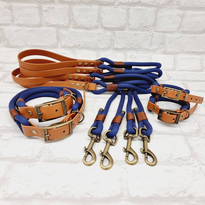 Trinkety Paws - Wholesale Pet collar – Dog - Premium Rope Dog Collar & Lead NAVY & LIGHT BROWN4