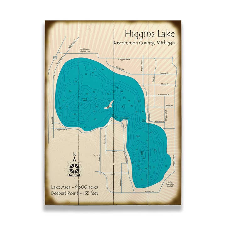 Higgins Lake, Michigan - Wood & Metal Wall Art for wholesale by Old Wood Signs