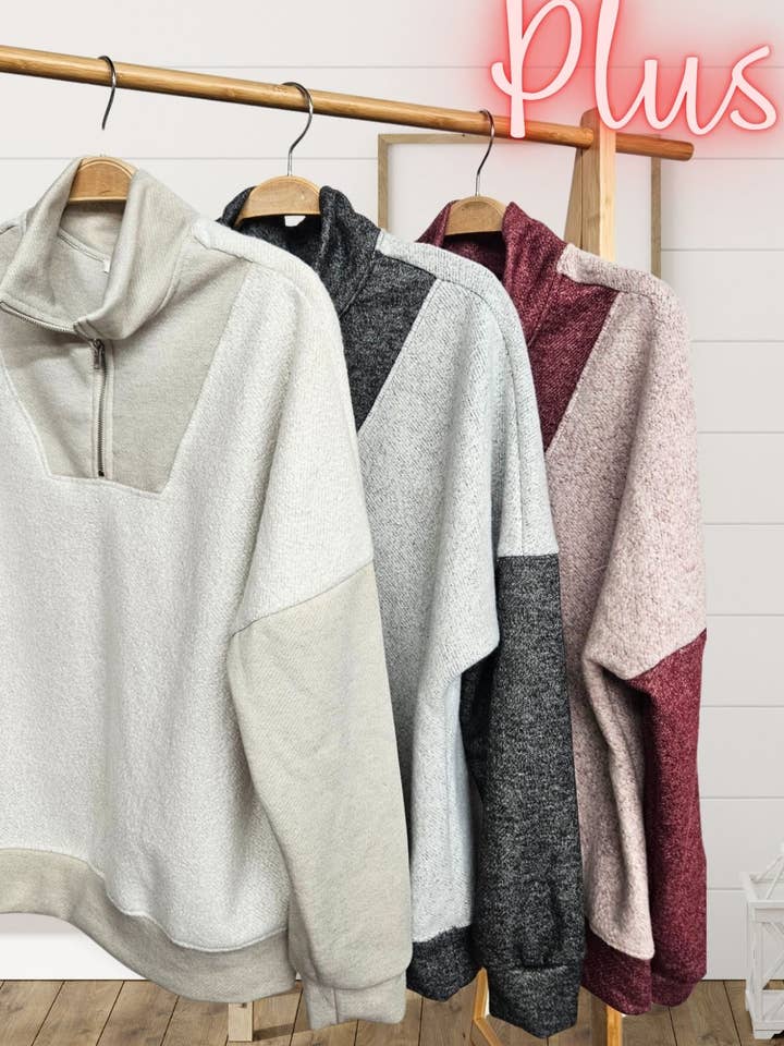 P.S Kate - Wholesale Sweatshirt – Women's - Color block half zip pull over 7035-plus9