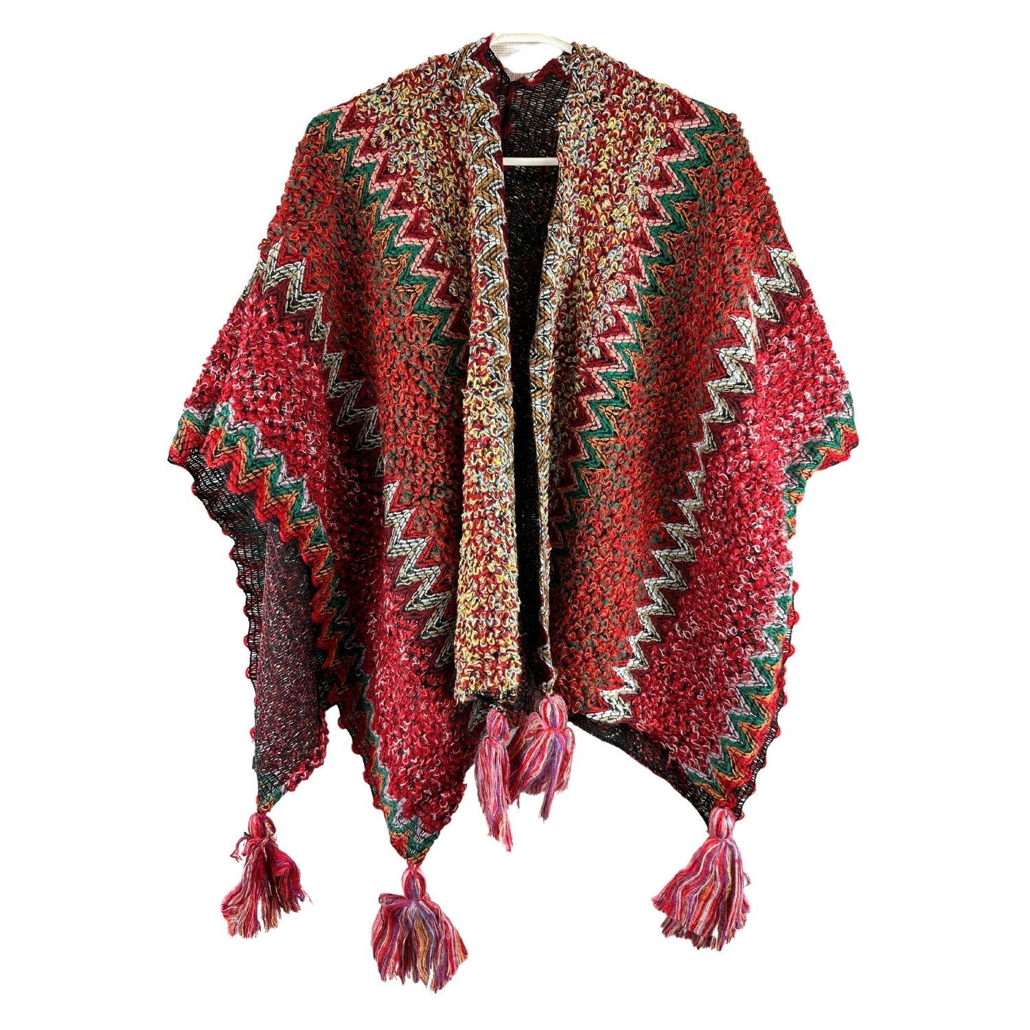 ZKY Wholesale - Venta al por mayor Poncho - Mujer - Chal étnico con flecos en forma de poncho, capa y cárdigan12