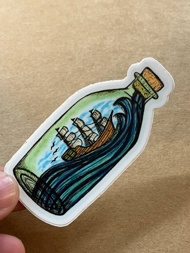 Ship in a Bottle Sticker for wholesale by ON THE GO Studio