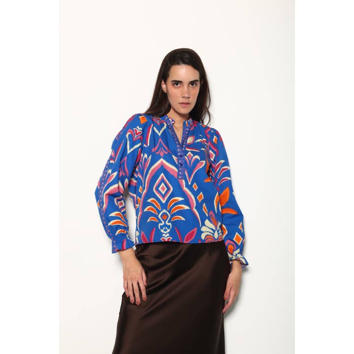 Haut Ashley Ikat Cobalt pour la vente par Maude-Vivante